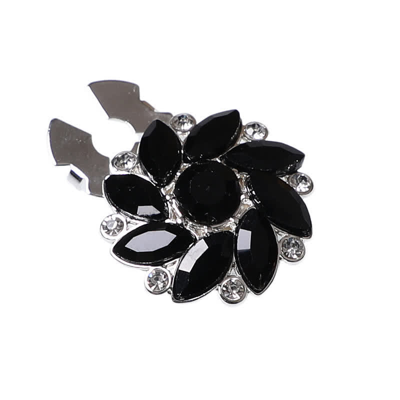 1 Pair Crystal Flower Rhinestone Snap-On Shirt Button Covers - Black - image 3