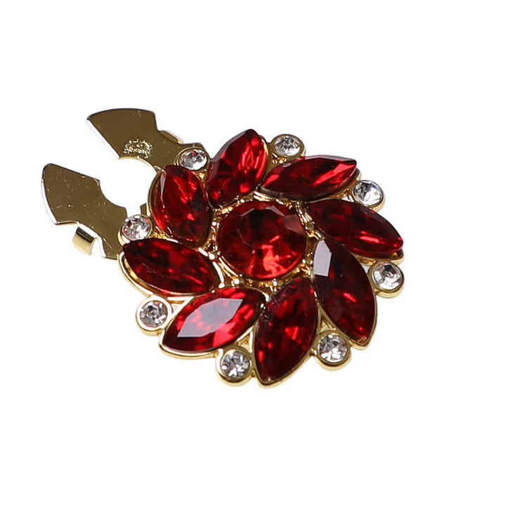 1 Pair Crystal Flower Rhinestone Snap-On Shirt Button Covers - Red - image 8