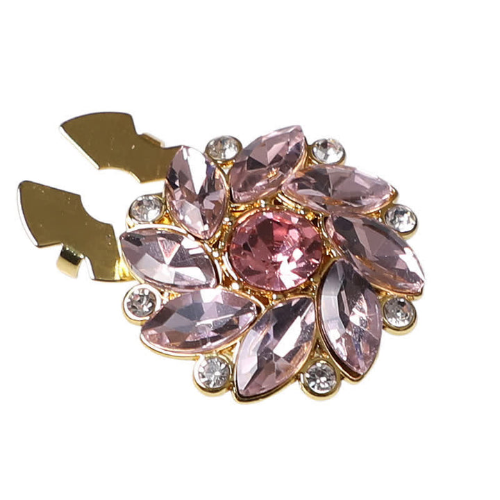 1 Pair Crystal Flower Rhinestone Snap-On Shirt Button Covers - Pink - image 1