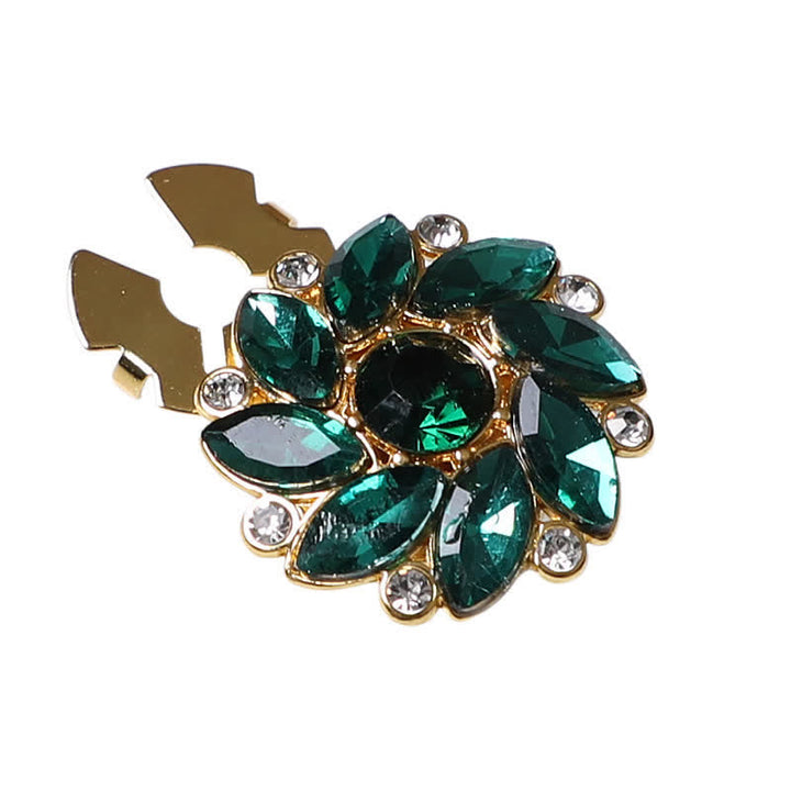1 Pair Crystal Flower Rhinestone Snap-On Shirt Button Covers - Green - image 7