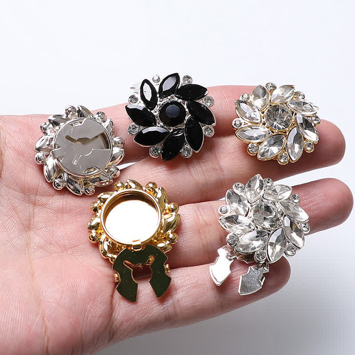 1 Pair Crystal Flower Rhinestone Snap-On Shirt Button Covers