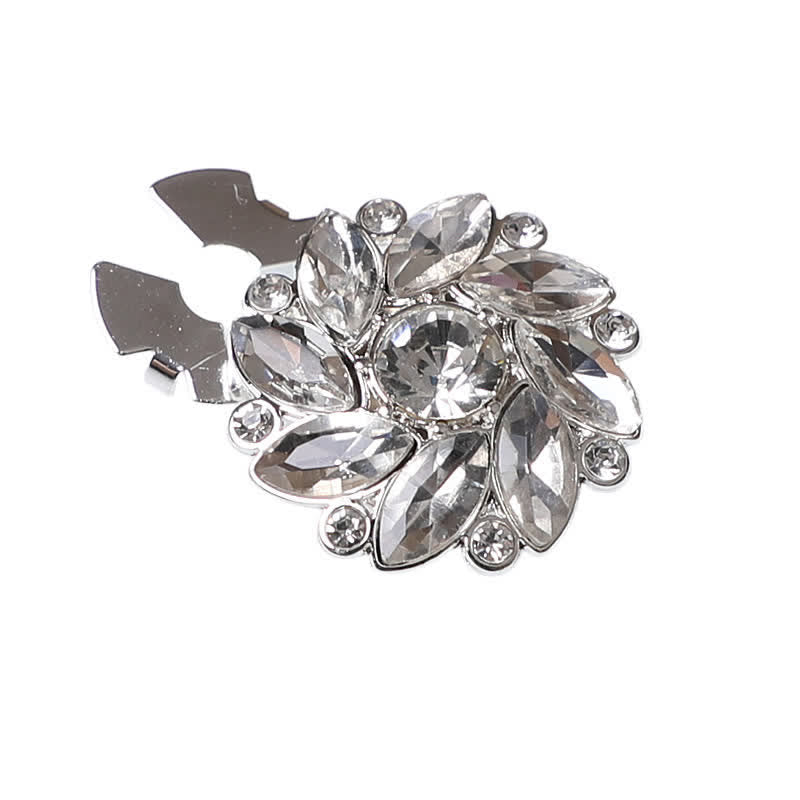 1 Pair Crystal Flower Rhinestone Snap-On Shirt Button Covers - Silver & White - image 5