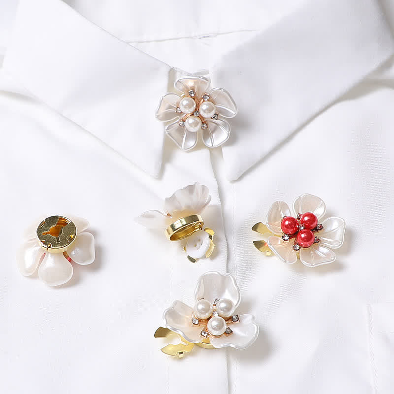 1 Pair Gardenia Flower Pearl Bud Snap-On Shirt Button Covers