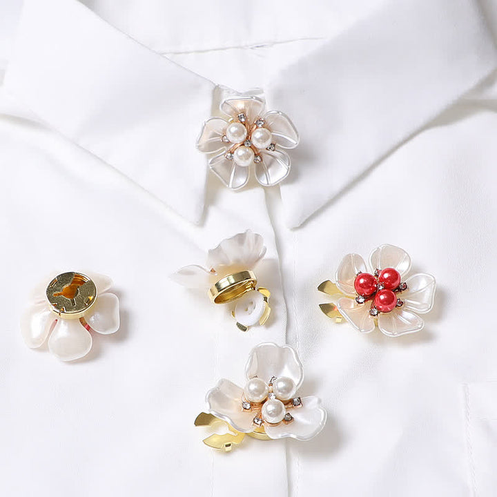 1 Pair Gardenia Flower Pearl Bud Snap-On Shirt Button Covers