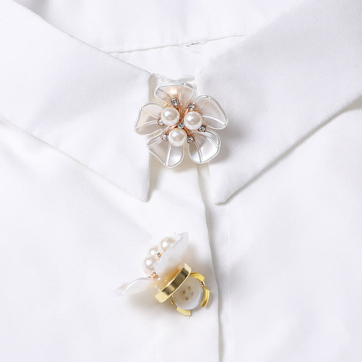 1 Pair Gardenia Flower Pearl Bud Snap-On Shirt Button Covers - Style #1 - image 0