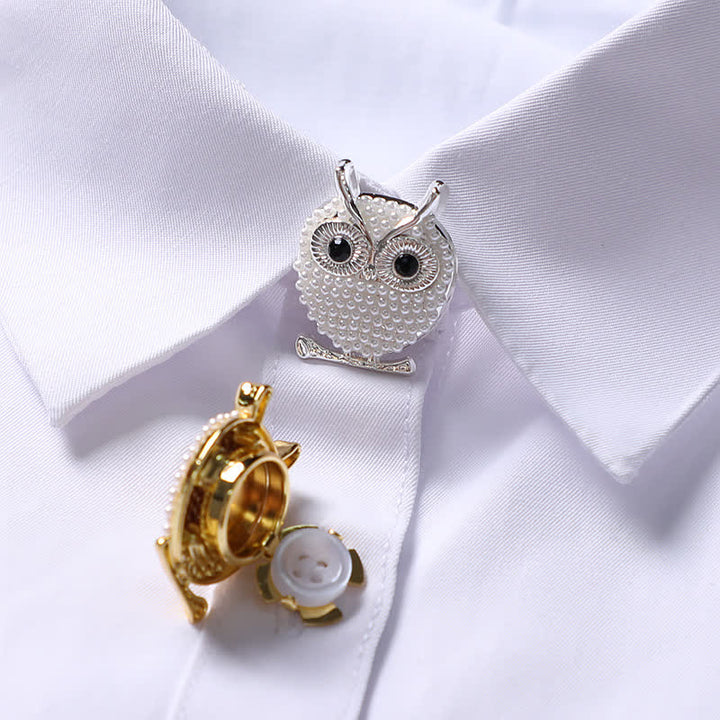 1 Pair Mini Pearls Owl Snap-On Shirt Button Covers - image 0