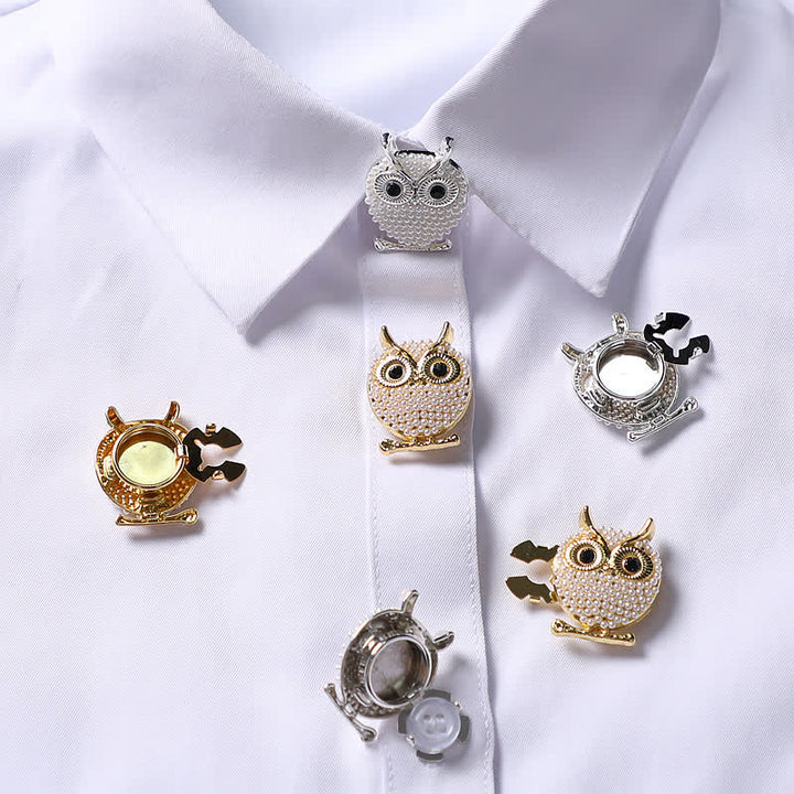 1 Pair Mini Pearls Owl Snap-On Shirt Button Covers - image 1