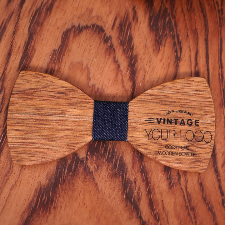 Custom Name Men's Engraved Begonia Wood Wedding Bow Tie