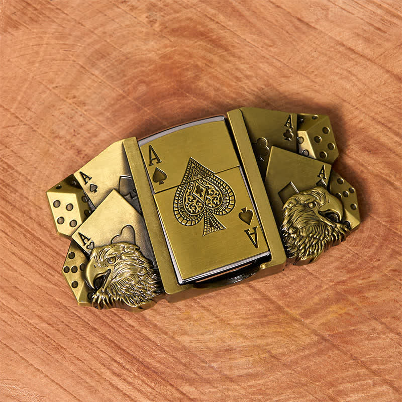 Men's DIY Eagle Ace Gold Leather Belt Buckle with Hidden Lighter