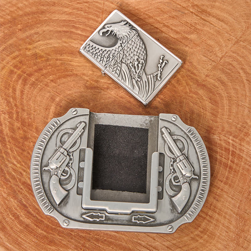Men's DIY Silver Eagle Guns Leather Belt with Hidden Lighter