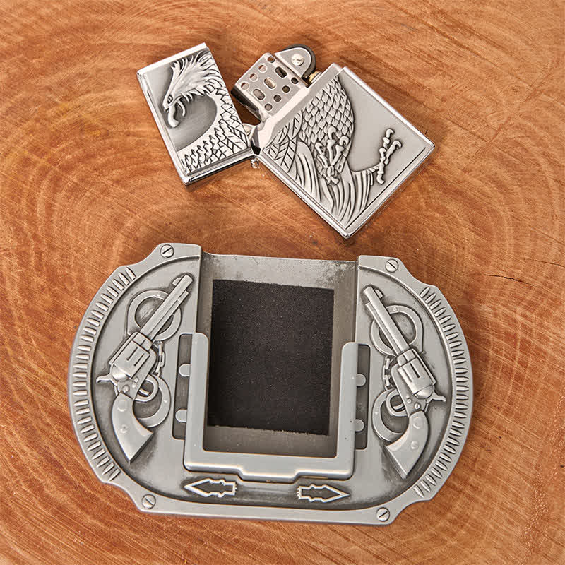 Men's DIY Silver Eagle Guns Leather Belt with Hidden Lighter