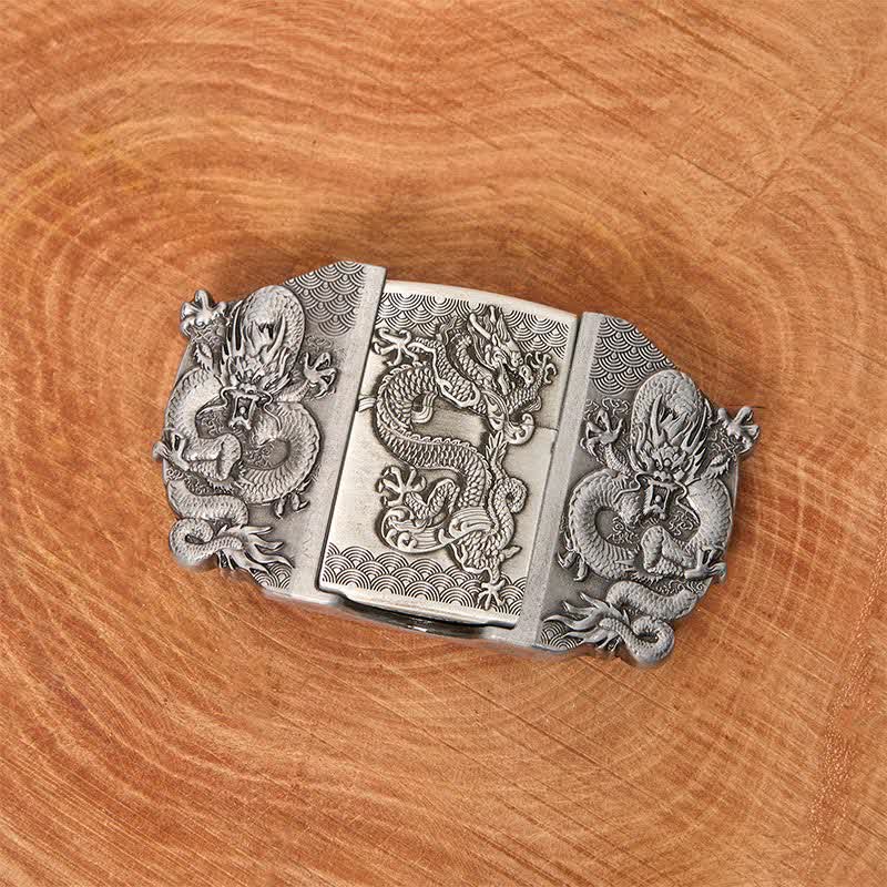 Men's DIY Triple Dragon Leather Belt with Hidden Lighter