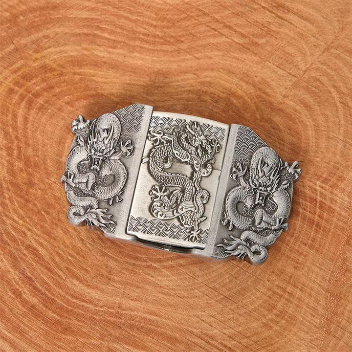 Men's DIY Triple Dragon Leather Belt with Hidden Lighter