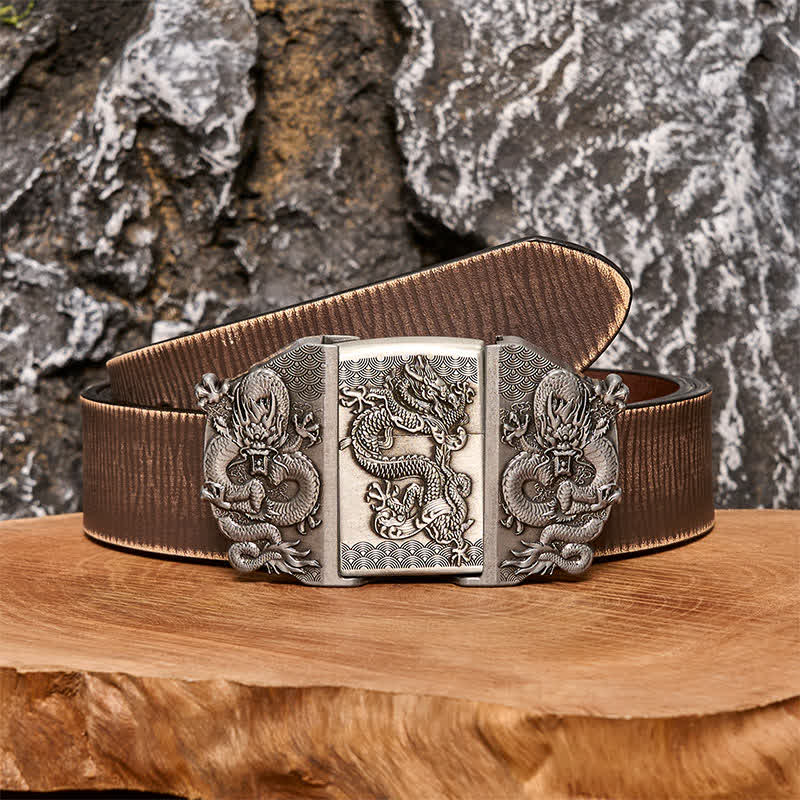 Men's DIY Triple Dragon Leather Belt with Hidden Lighter