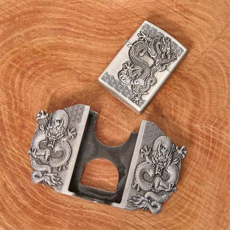 Men's DIY Triple Dragon Leather Belt with Hidden Lighter