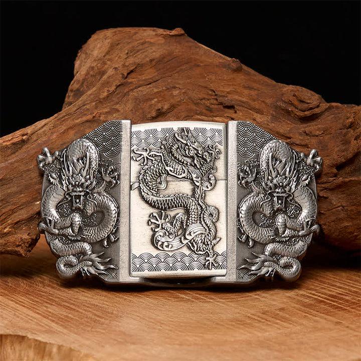 Men's DIY Triple Dragon Leather Belt with Hidden Lighter