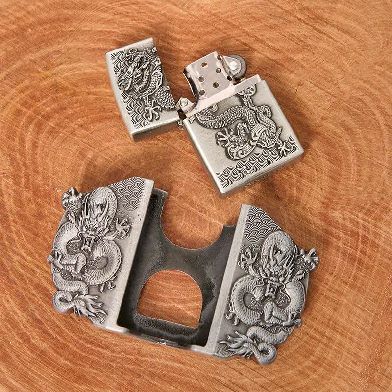 Men's DIY Triple Dragon Leather Belt with Hidden Lighter
