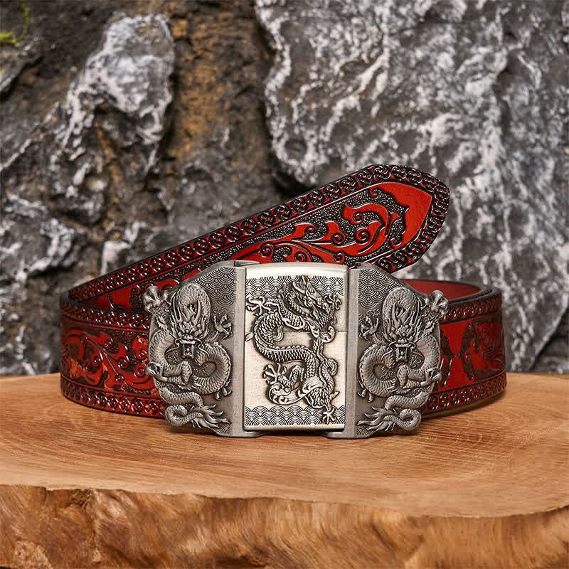 Men's DIY Triple Dragon Leather Belt with Hidden Lighter