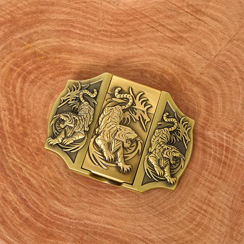 Men's DIY Bronze Triple Tiger Leather Belt with Hidden Lighter