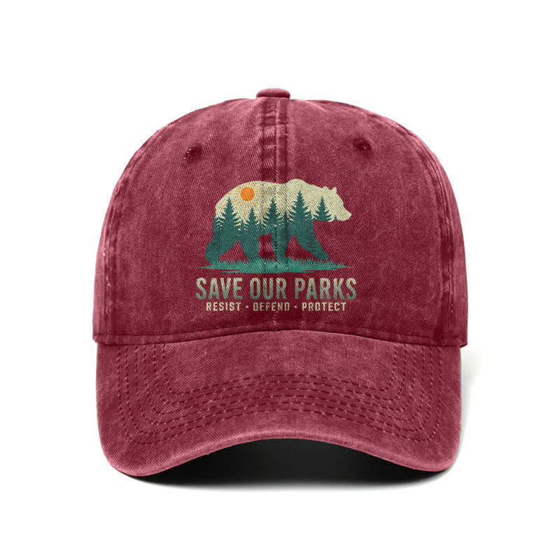 Forest Bear Save Our Parks Washed Denim Adjustable Baseball Cap