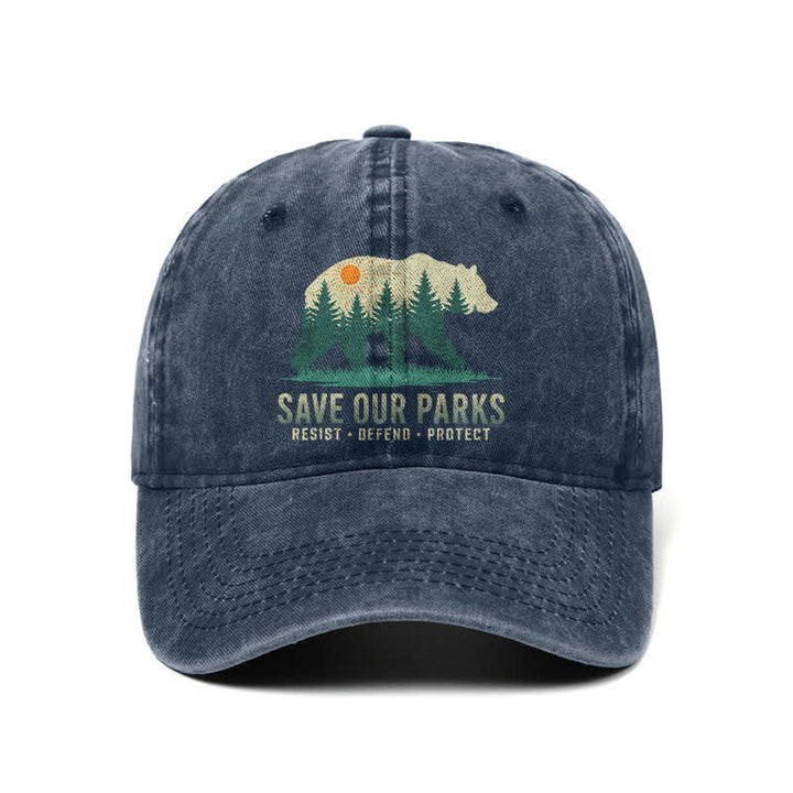 Forest Bear Save Our Parks Washed Denim Adjustable Baseball Cap