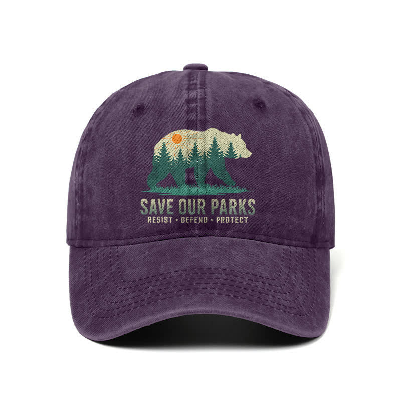 Forest Bear Save Our Parks Washed Denim Adjustable Baseball Cap