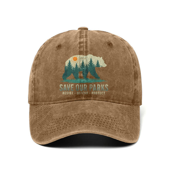 Forest Bear Save Our Parks Washed Denim Adjustable Baseball Cap