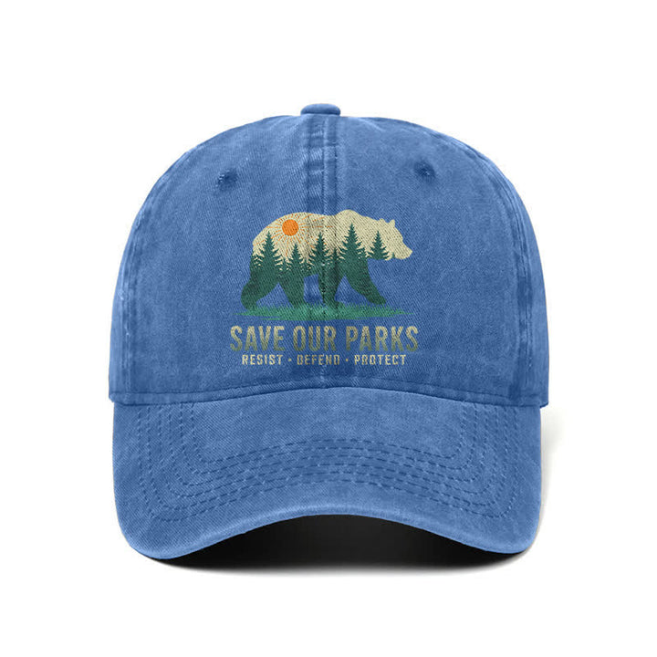 Forest Bear Save Our Parks Washed Denim Adjustable Baseball Cap