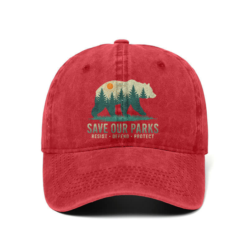 Forest Bear Save Our Parks Washed Denim Adjustable Baseball Cap