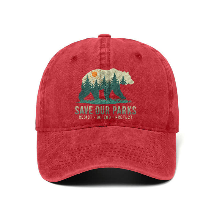 Forest Bear Save Our Parks Washed Denim Adjustable Baseball Cap