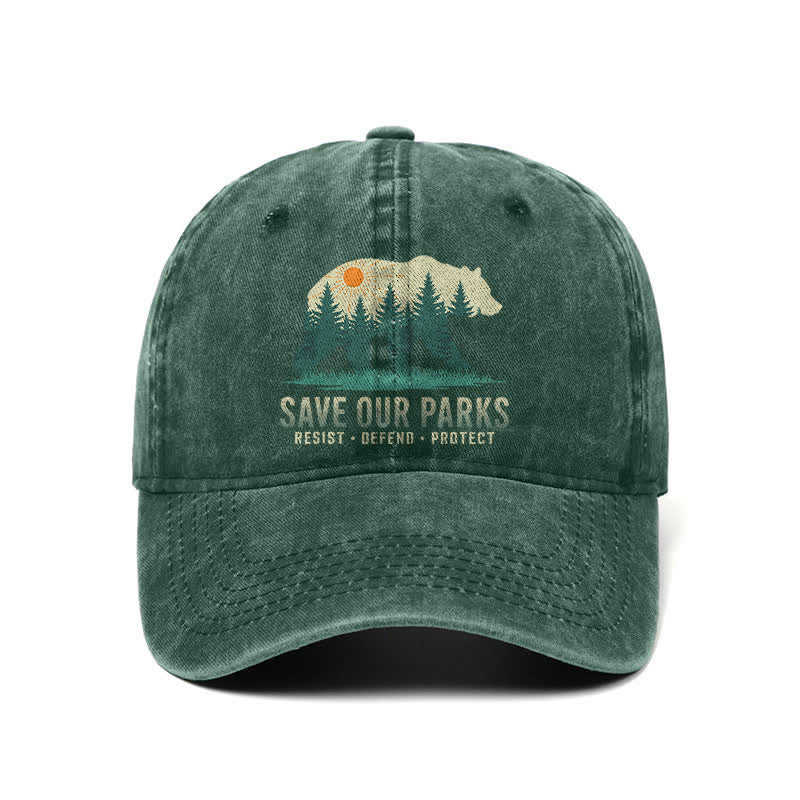 Forest Bear Save Our Parks Washed Denim Adjustable Baseball Cap