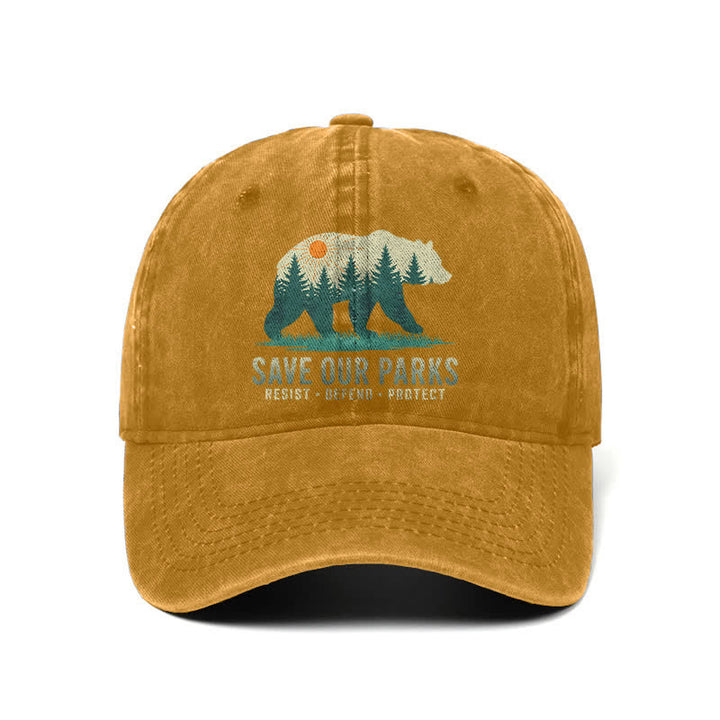 Forest Bear Save Our Parks Washed Denim Adjustable Baseball Cap