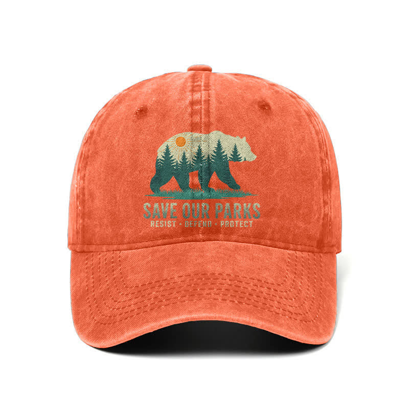 Forest Bear Save Our Parks Washed Denim Adjustable Baseball Cap