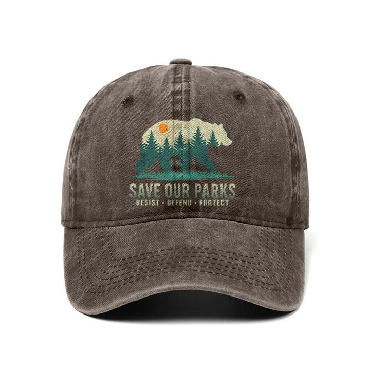 Forest Bear Save Our Parks Washed Denim Adjustable Baseball Cap