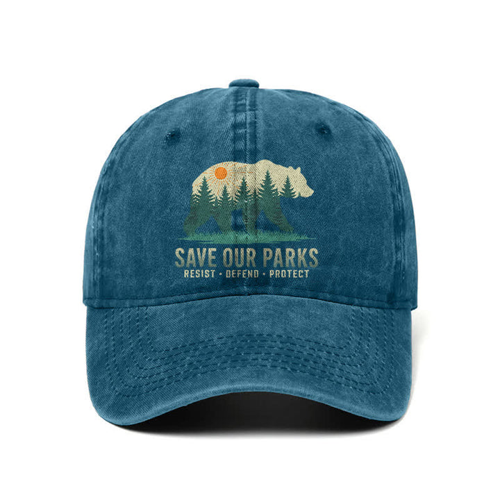 Forest Bear Save Our Parks Washed Denim Adjustable Baseball Cap