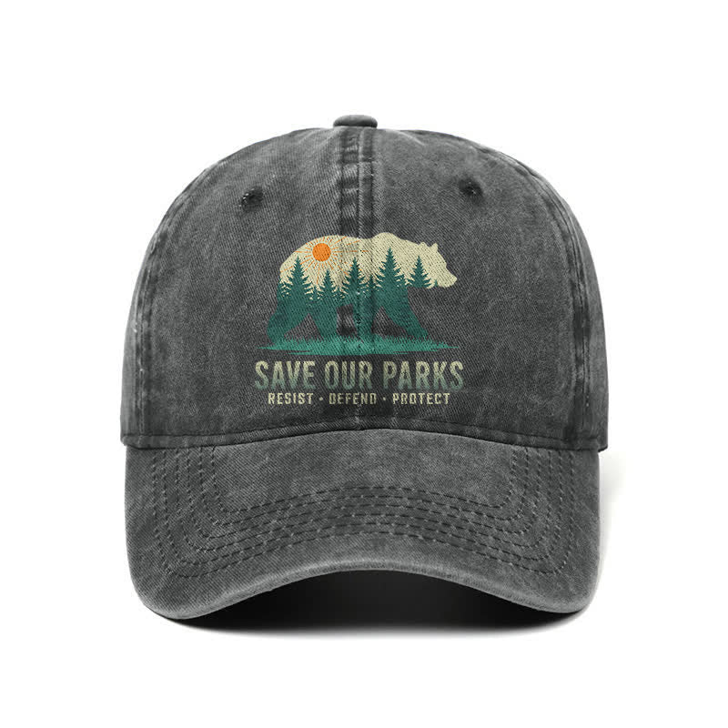 Forest Bear Save Our Parks Washed Denim Adjustable Baseball Cap