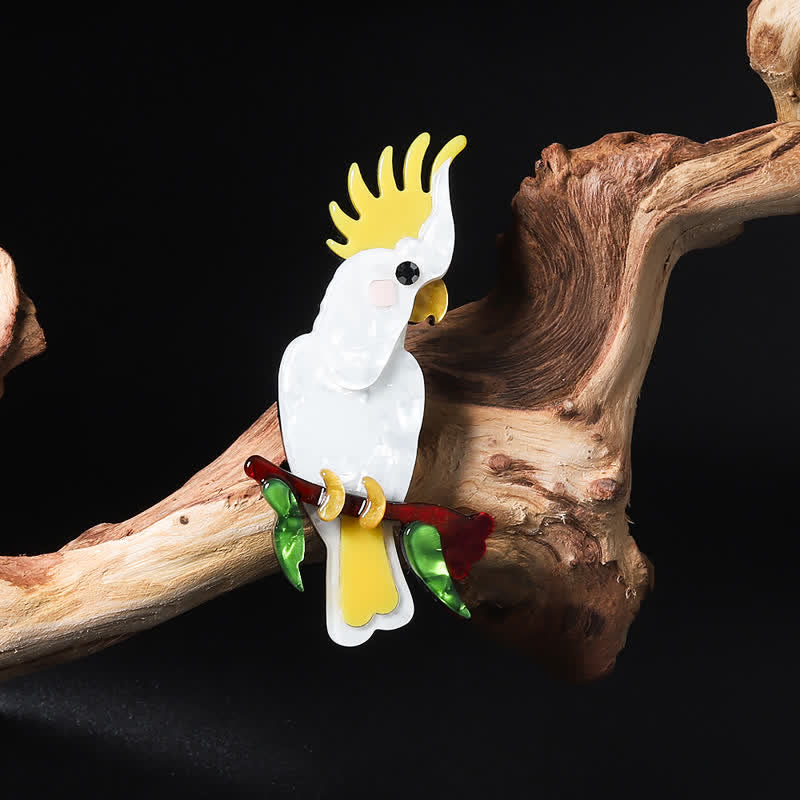 White Parrot Bird Handmade Acrylic Brooch - White - image 1