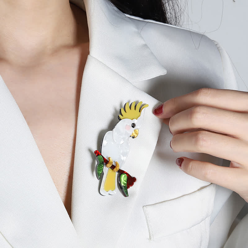 White Parrot Bird Handmade Acrylic Brooch - image 1