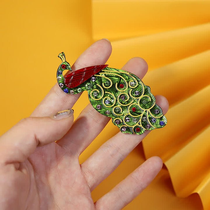 Green Peacock Bird Handmade Acrylic Brooch - image 2