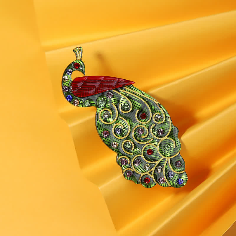 Green Peacock Bird Handmade Acrylic Brooch - Green - image 1