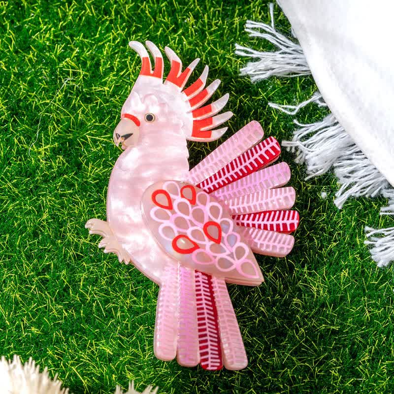 Pink Parrot Bird Handmade Acrylic Brooch - Pink - image 1
