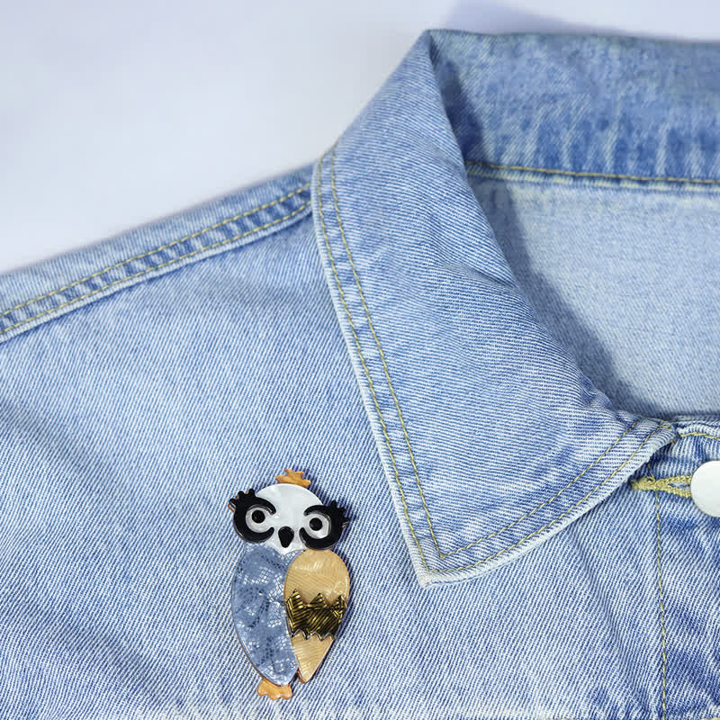Cute Blue Owl Bird Handmade Acrylic Brooch - image 1
