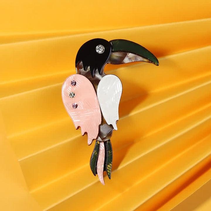 Cartoon Woodpecker Bird Handmade Acrylic Brooch - Black & Pink - image 1