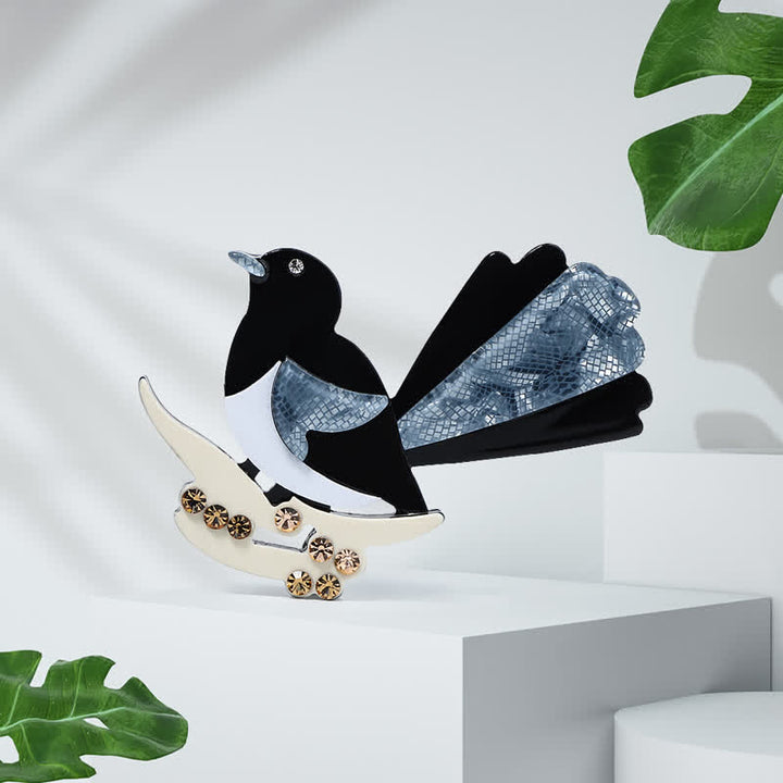 Black & Blue Magpie Bird Handmade Acrylic Brooch - image 2