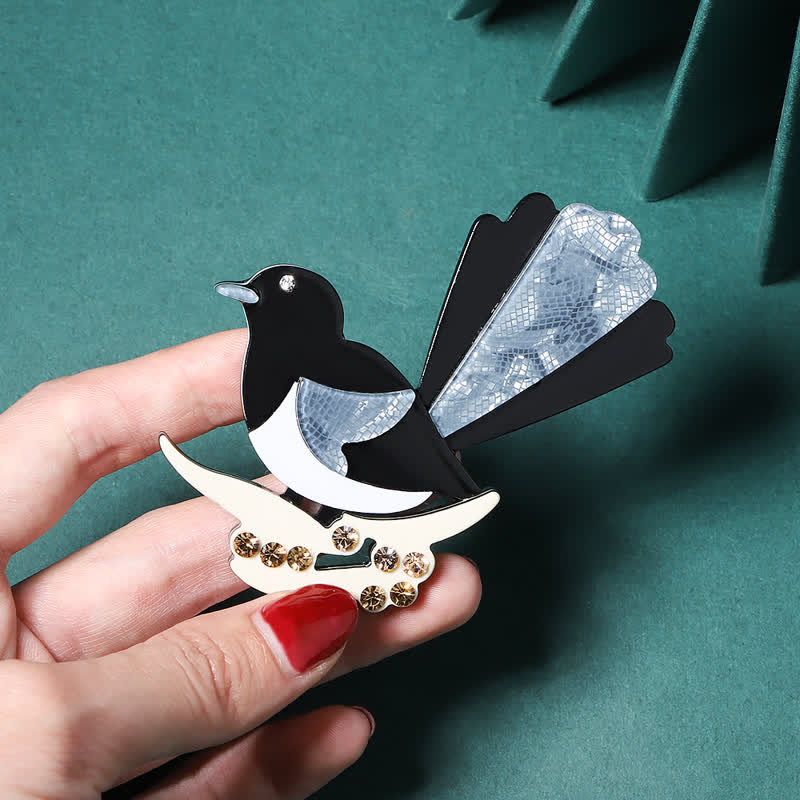 Black & Blue Magpie Bird Handmade Acrylic Brooch - image 3