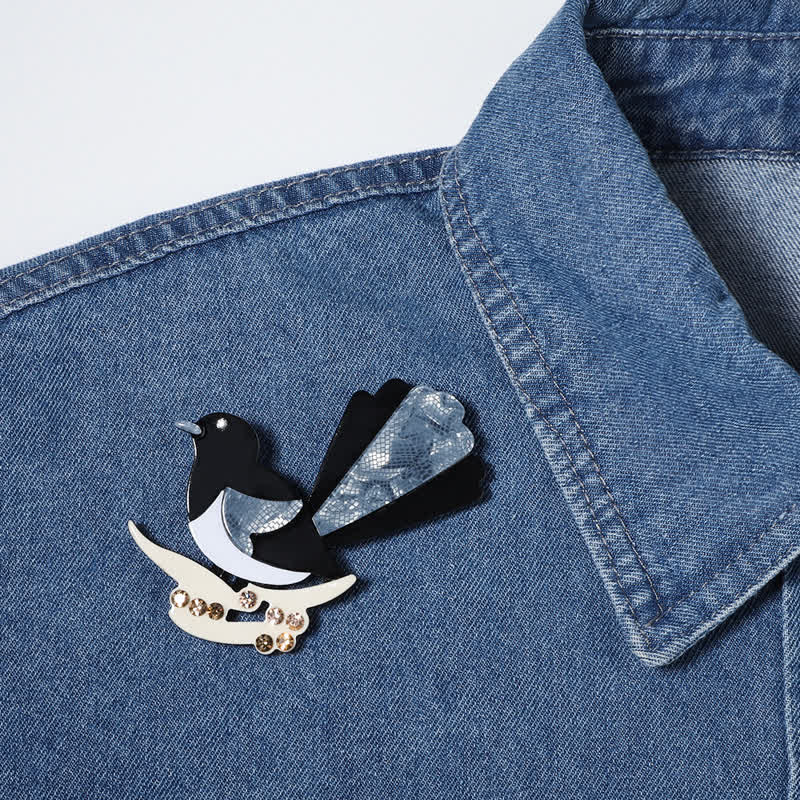 Black & Blue Magpie Bird Handmade Acrylic Brooch - image 1