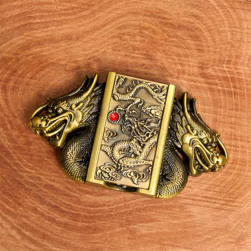 Men's DIY Bronze Double Dragons Leather Belt with Hidden Lighter - image 2