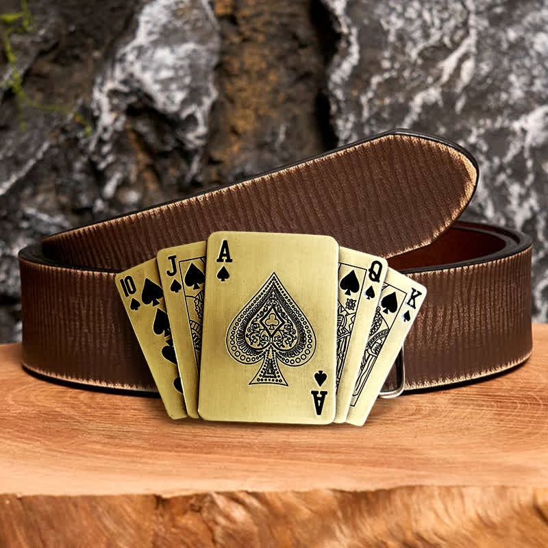 Men's DIY Bronze Royal Flush Leather Belt with Hidden Lighter - Poker - Brown Distressed Belt - 42 - image 7