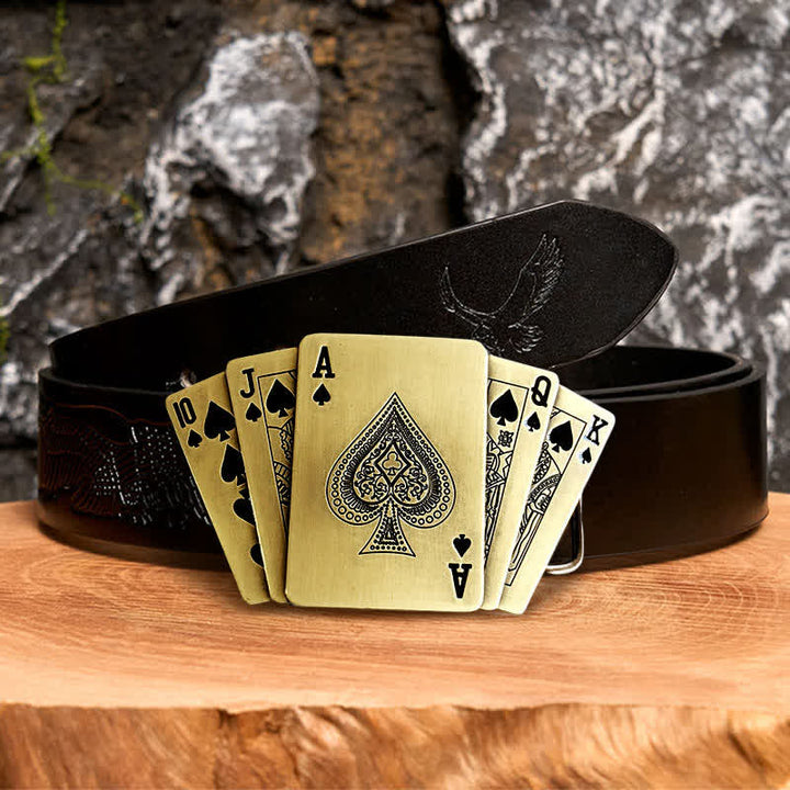 Men's DIY Bronze Royal Flush Leather Belt with Hidden Lighter - Poker - Black Embossed Eagle Belt - 42 - image 4