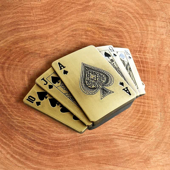 Men's DIY Bronze Royal Flush Leather Belt with Hidden Lighter